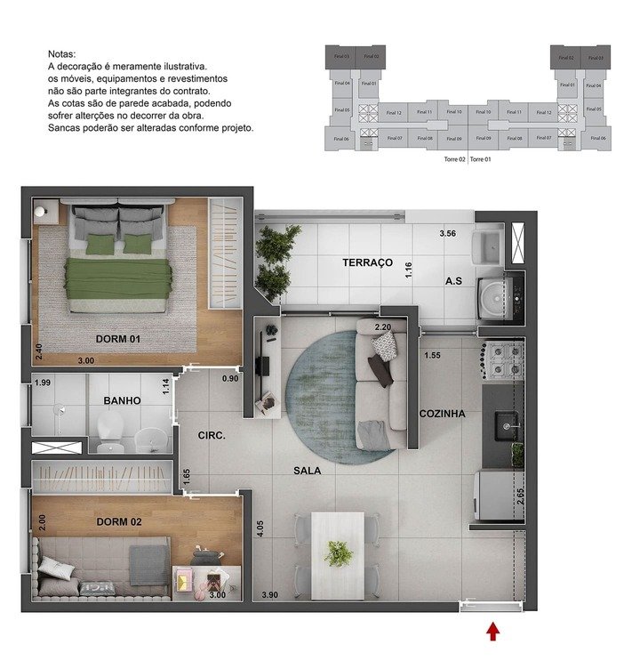 Planta humanizada 2 dorms.