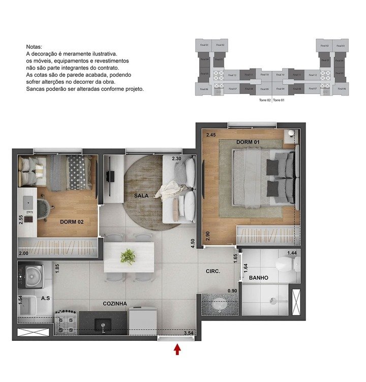 Planta humanizada tipo A 2 dorms.