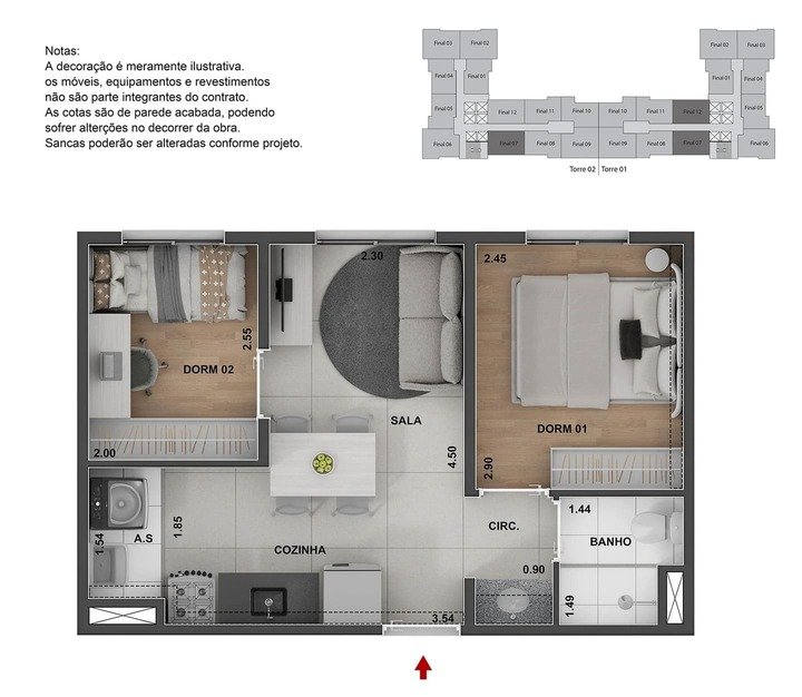 Planta humanizada tipo C 2 dorms.